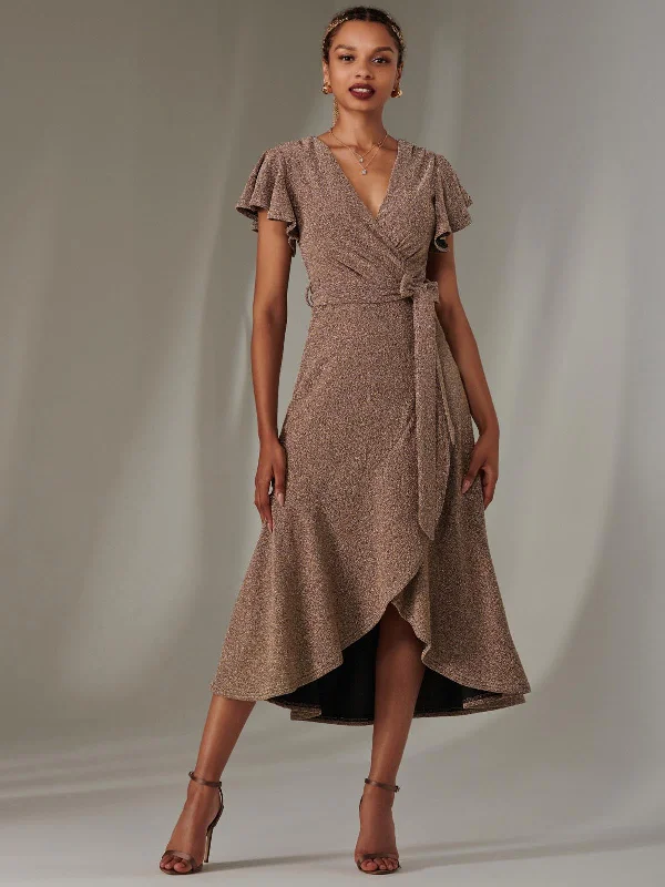Everyday Comfort Marlie Metallic Angel Sleeve Maxi Dress, Gold/Silver