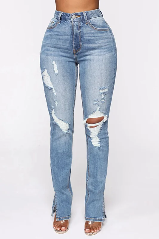 Relaxed Dresses Distressed Slit Jeans
