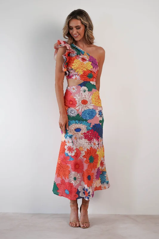 Comfortable Dresses Logen Ruffle Sleeve Midaxi | Orange Floral Print