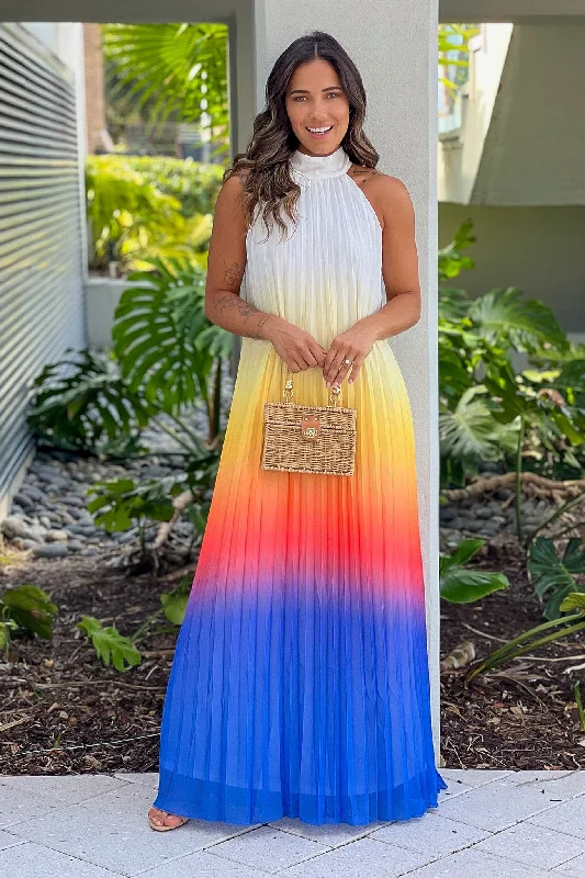Chic Relaxation Multi Color Pleated Maxi Dress