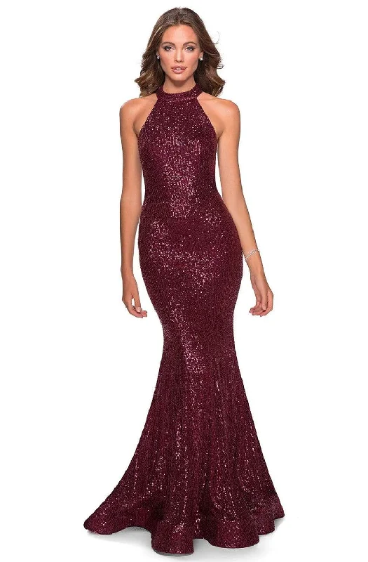 Simple Comfort La Femme - 28612 Sequined Halter Neck Trumpet Dress