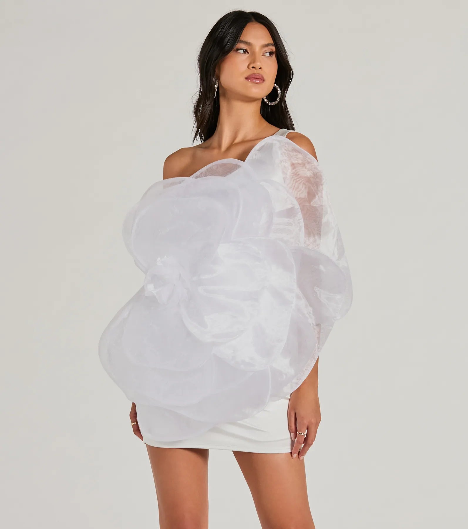 Breathable Style Kerry One-Shoulder Flower Satin Mini Dress