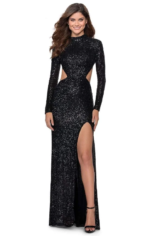 Casual Chic La Femme - 28771 Sequined Long Sleeve High Neck Fitted Dress