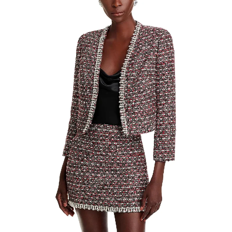 Soft Wear Milly Womens Petites Embellished Tweed Open-Front Blazer