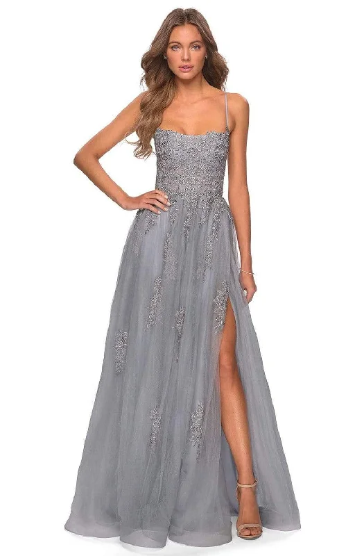Light Comfort La Femme - 28470 Floral Appliqued A-Line Simple Prom Tulle Gown