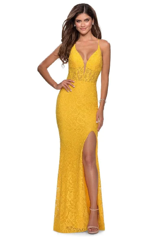Easy Chic La Femme - 28591 Lace Deep V-neck Junior Prom Dress