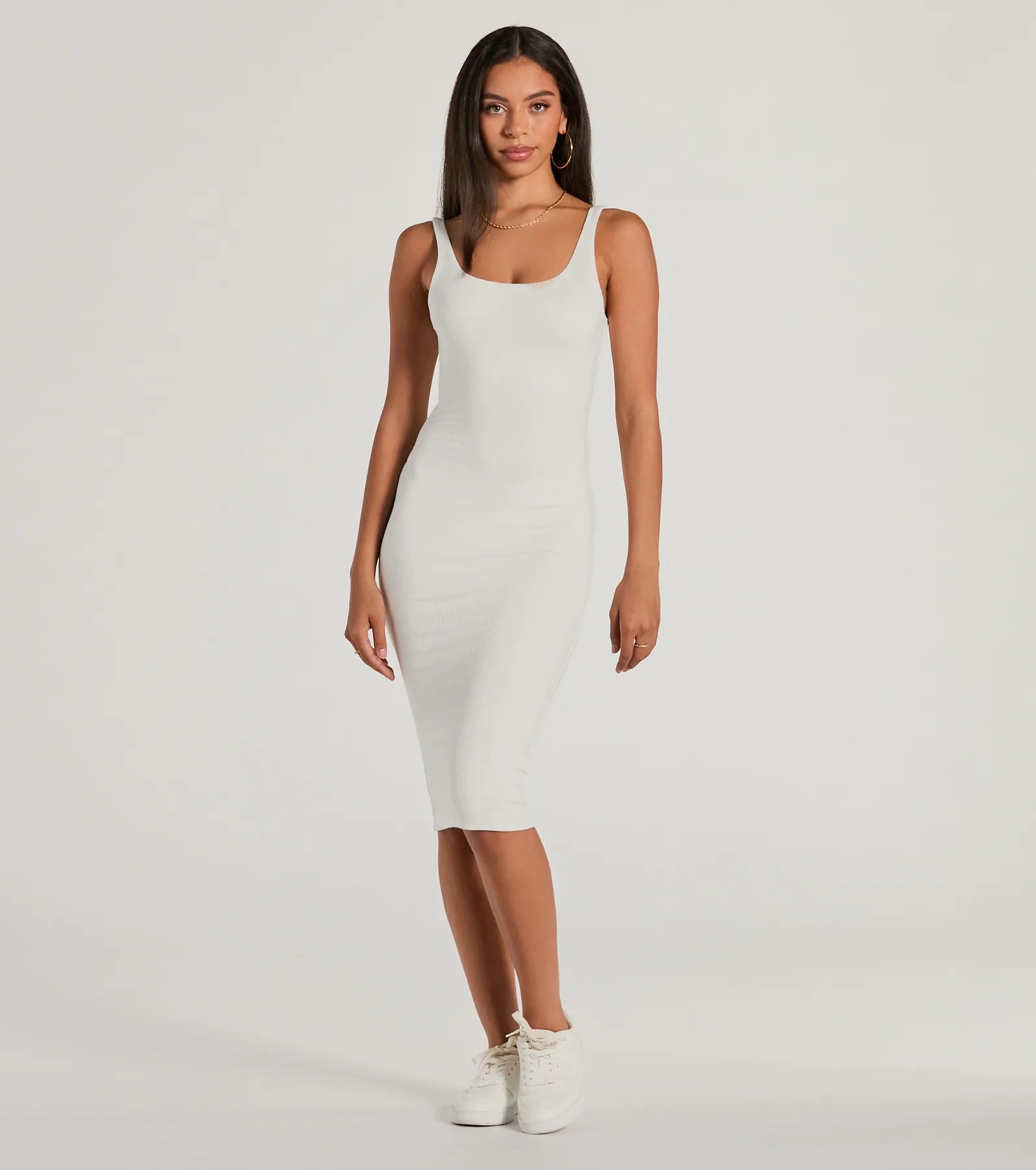 Soft Comfort Done In One Ribbed Knit Bodycon Midi Dress