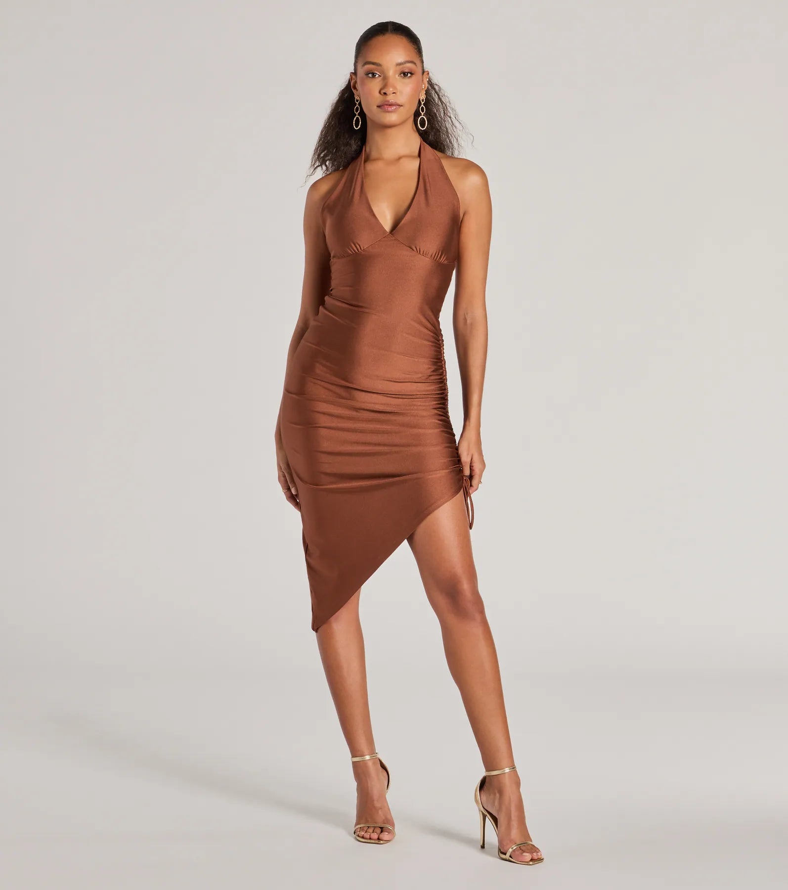 Comfortable Tops Exclusive Sultry V-Neck Halter Bodycon Midi Dress