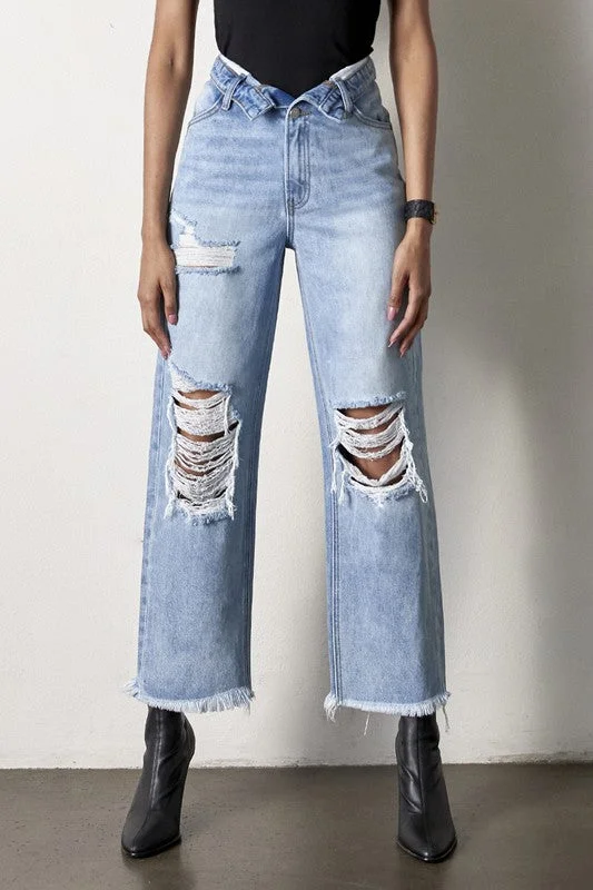 Trendy Casuals Flip Waist Straight Jeans