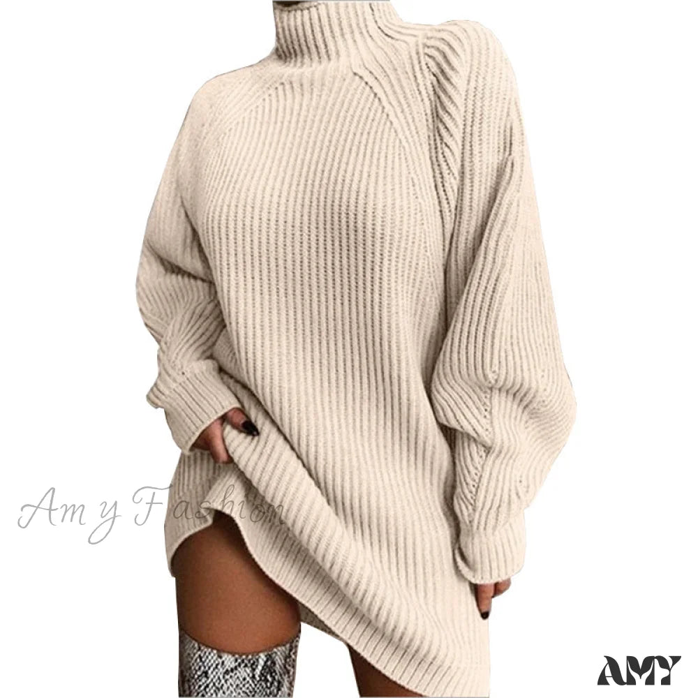 Cozy Sweaters Amy Fashion - Solid Color Turtleneck Sweater Knitted Mini Dress