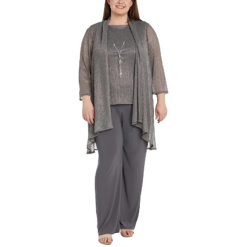 Effortless Elegance R&M Richards Womens Plus 3PC Metallic Open-Front Blazer