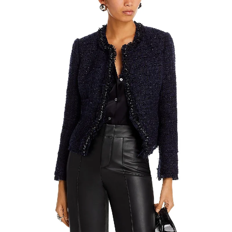 Luxe Comfort Derek Lam 10 Crosby Womens Peplum Tweed Collarless Blazer