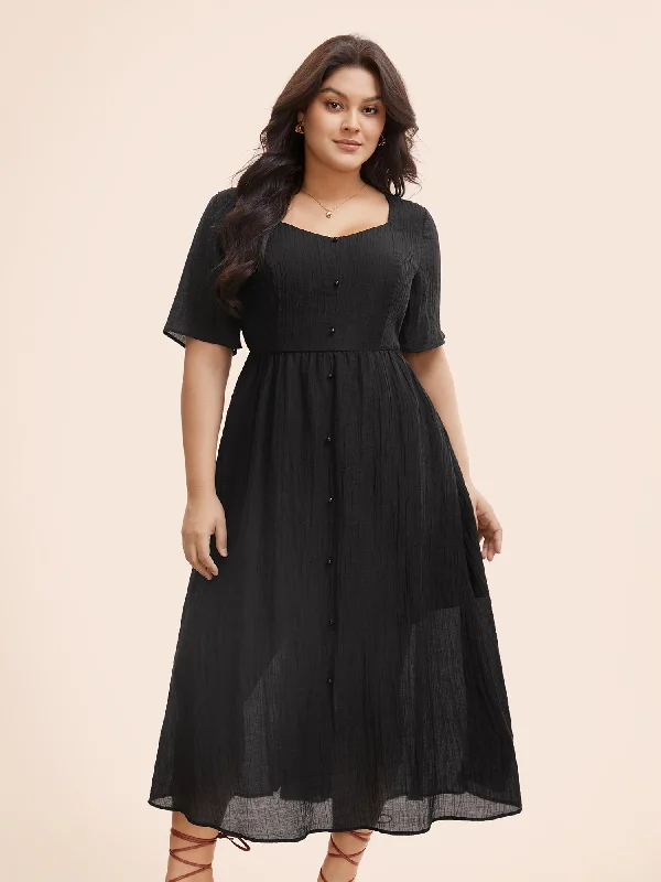 Effortless Wear Plain Textured Button Detail Maxi Dress