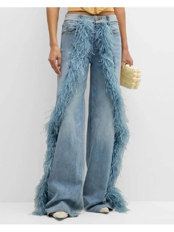 Cozy Chic Fake Fur Patchwork Denim Wide Leg Jeans