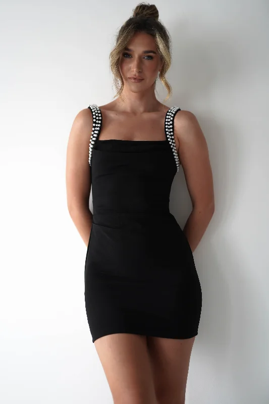 Fashionable Ease Pia Pearl Detail Mini Dress | Black