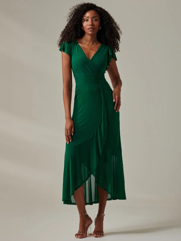 Cozy Look Plain Wrap Mesh Maxi Dress, Teal