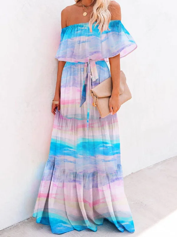 Modern Comfort Chest Wrap Printed Charming Full Skirt Dress