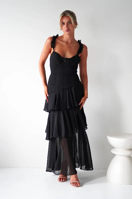 Effortless Style Victoria Ruffle Midaxi Dress | Black