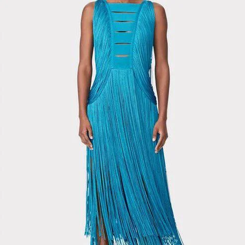 Exquisite Tailoring Fannie Sleeveless Sexy Fringed Hem Midi Dress