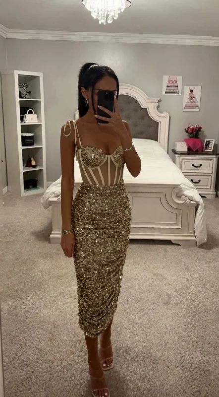 Classic Choice GOLD SEQUIN CORSET MIDI DRESS