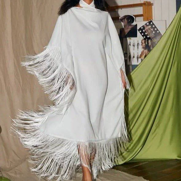Elegant Comfort Sally Cricross Fringe Kaftan Midi Dress