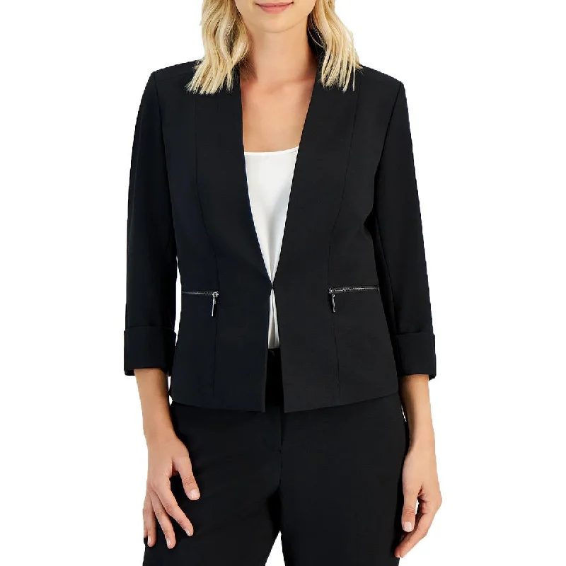 Cozy Vibes Kasper Womens Petites Zipper  Open-Front Blazer