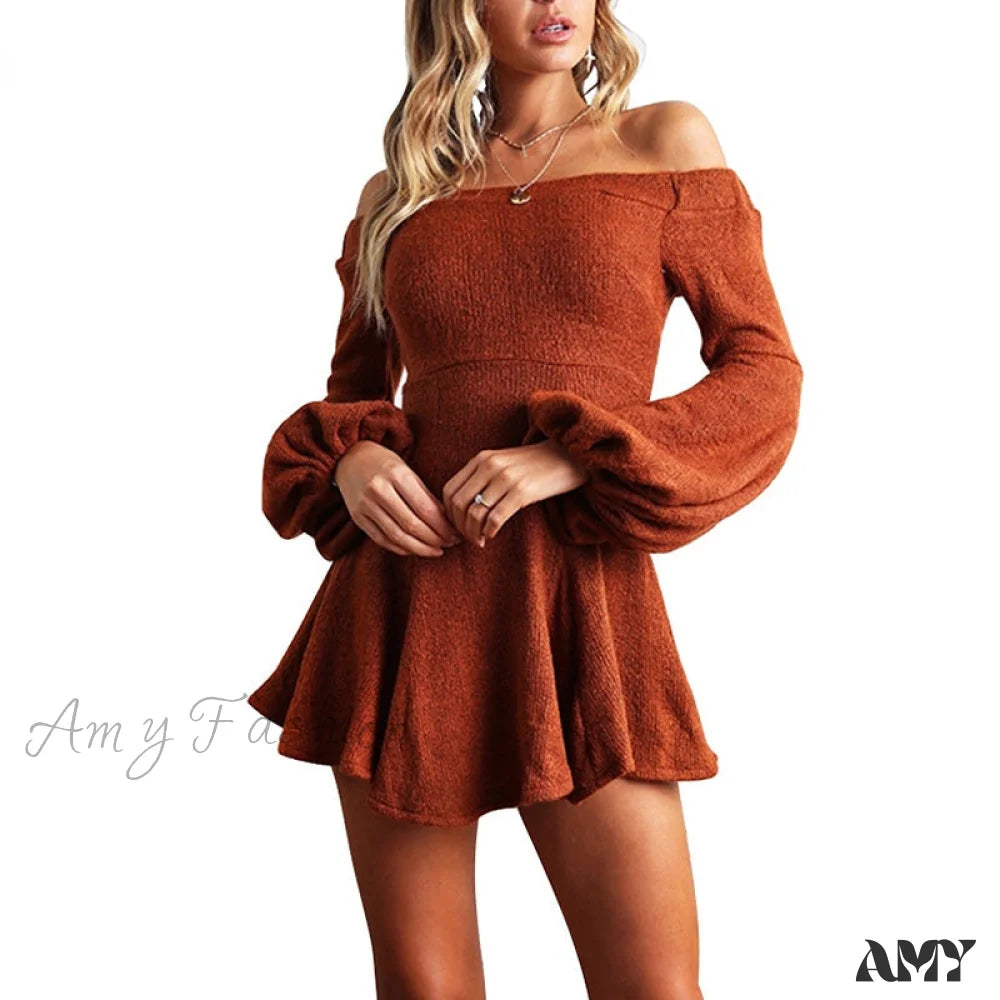 Relaxed Wear Amy Fashion - Off Shoulder Long Sleeve Slash Neck Sexy Mini Dress