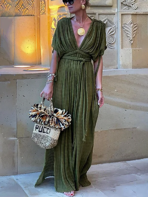 Trendy Wear Draped Braids Kimono Cover Graceful Up Slit Maxi Dress