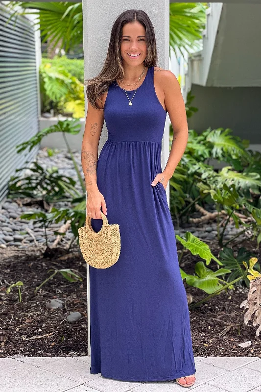 Soft Clothing Navy Maxi Dress with Pockets