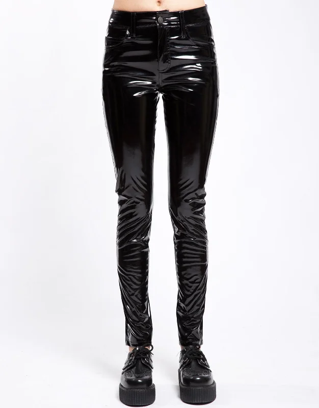 Relaxed Fit High Waist Vinyl Skinny Pant