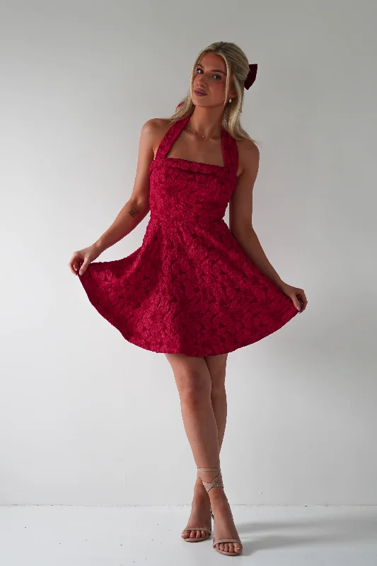 Stylish Comfort Wynn Jacquard Halterneck Mini | Red