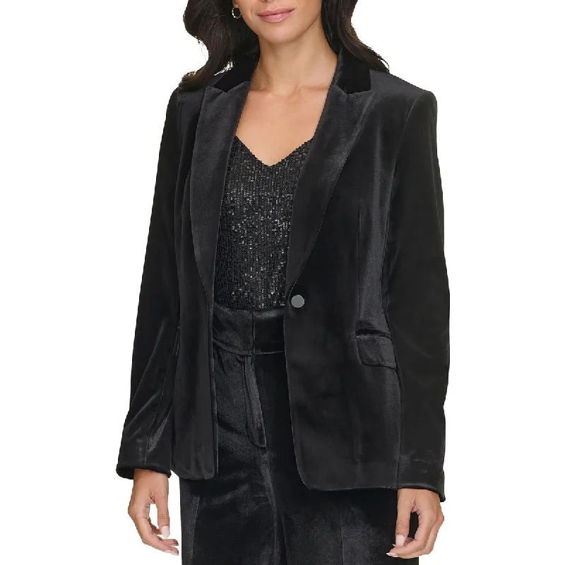 Cozy Look Calvin Klein Womens Solid Velvet One-Button Blazer
