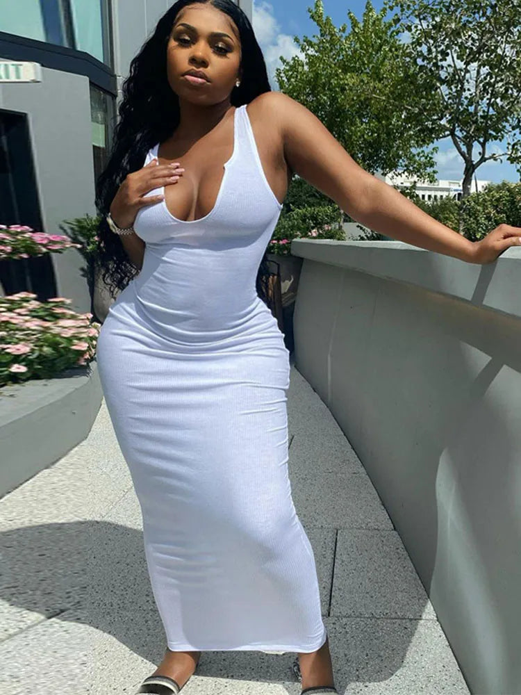 Elegant Wear Ribbed Knitted Stripe V Neck Streetwear Club Elegant Summer Midi Dresses