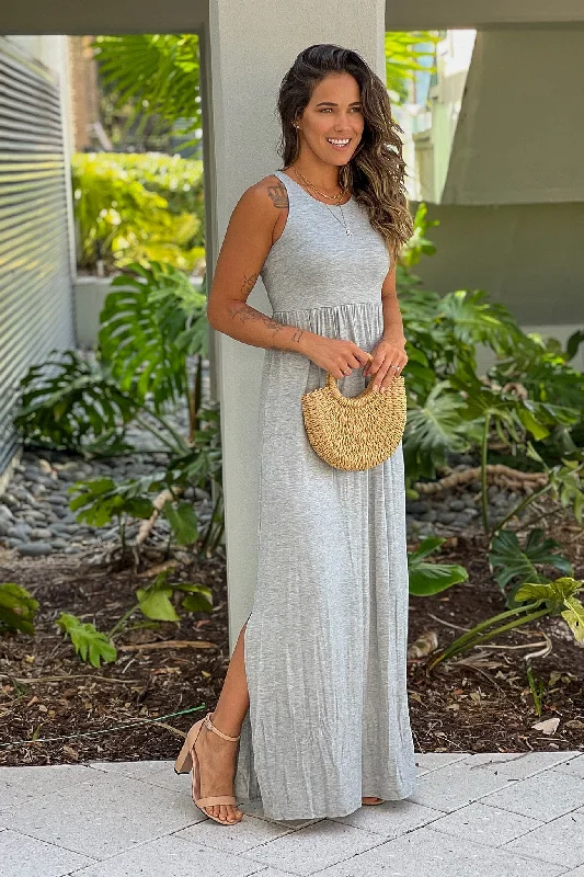 Soft Style Heather Gray Racer Back Maxi Dress