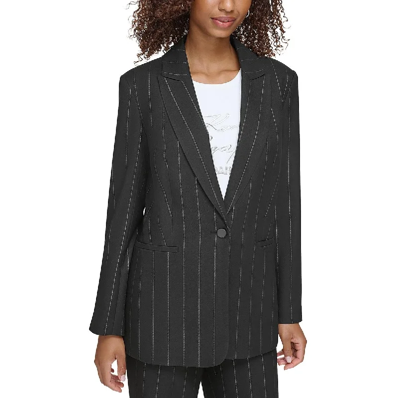 Relaxed Style Karl Lagerfeld Paris Womens Pinstripe  One-Button Blazer
