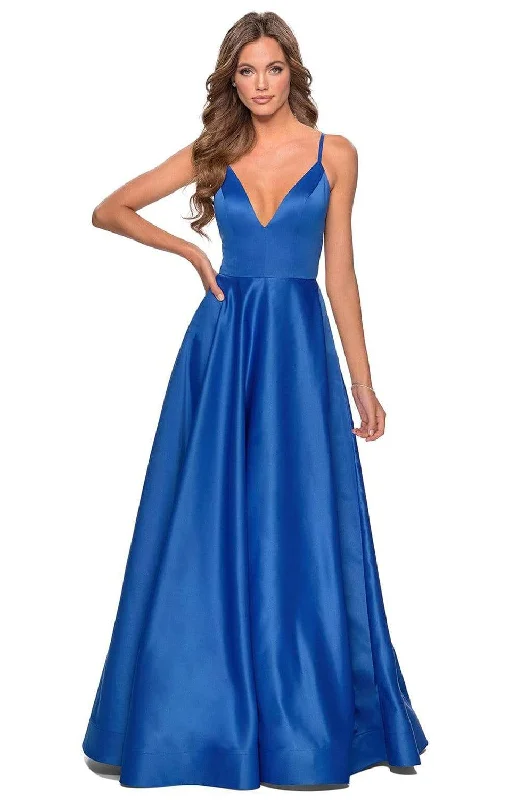 Urban Chic La Femme - 28628 Deep V-neck Satin Junior Prom Gown