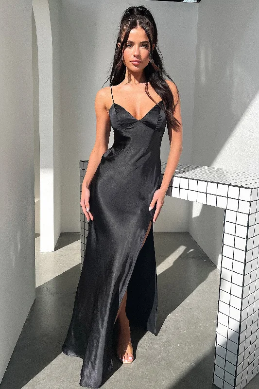 Simple Style Jennifer Satin Maxi Dress - Black