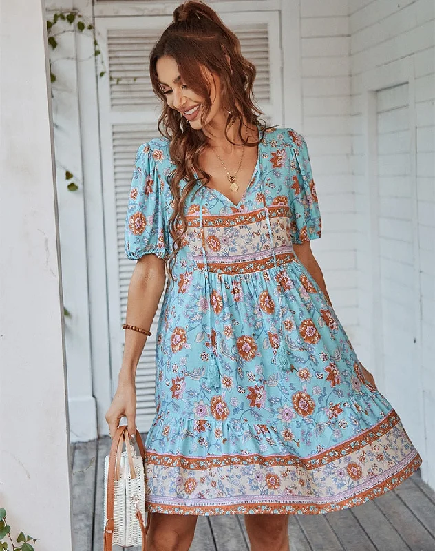 Fashion Comfort Bonnie Floral Puff Sleeve Summer Midi Dress