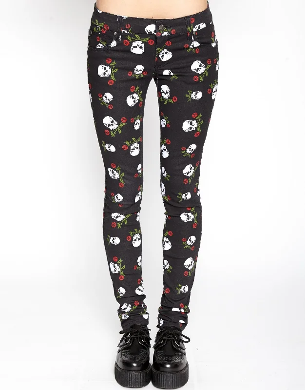 Comfortable Fashion T Back Jeans Skull & Roses Print