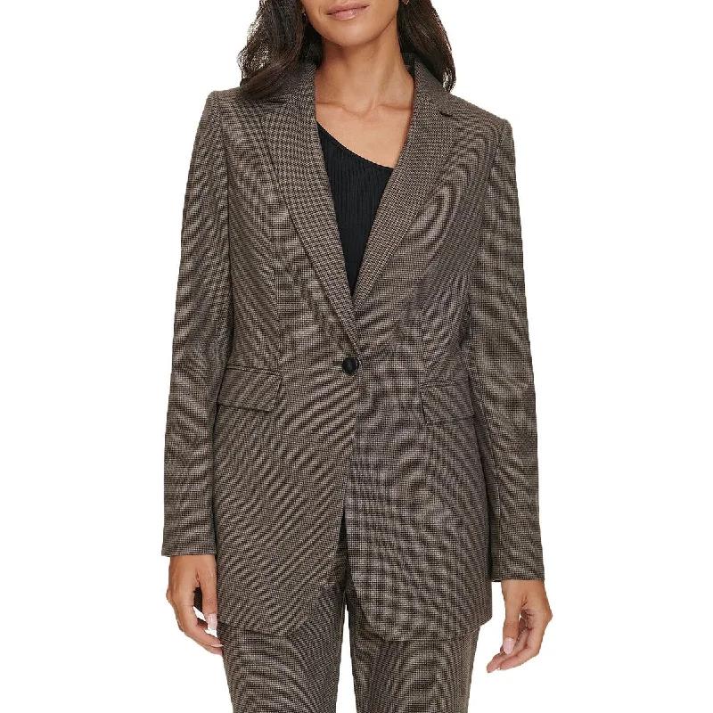 Chic Relaxation Calvin Klein Womens Houndstooth  One-Button Blazer