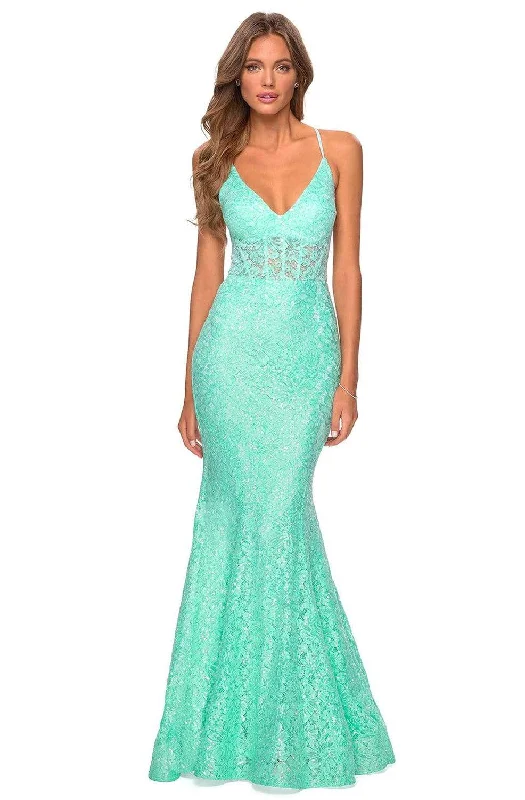All-Day Comfort La Femme - 28647 Sequined Lace Corset Bodice Long Dress