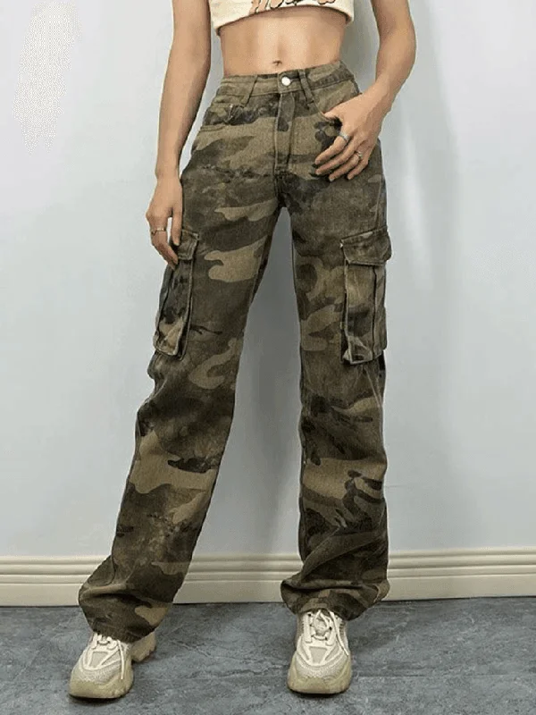 Trendy Wear Washed Pocket Camo Cargo Jeans
