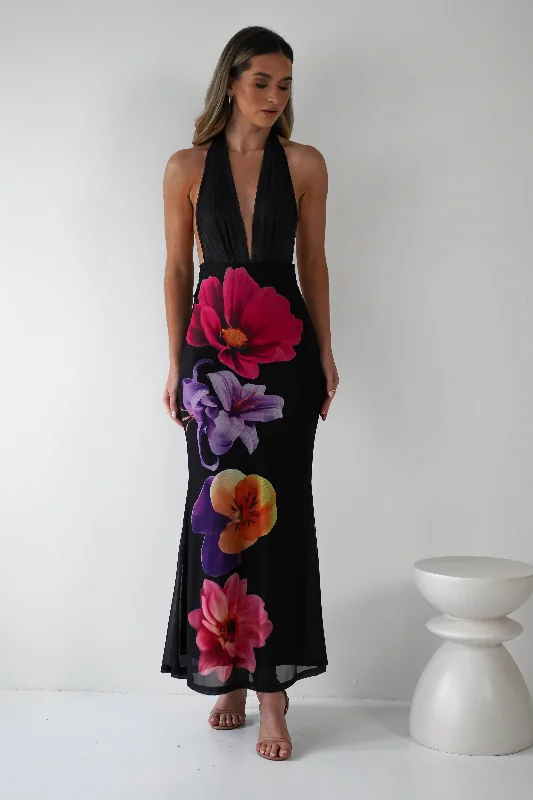 Design Must-have Elanor Floral Print Mesh Maxi Dress | Black