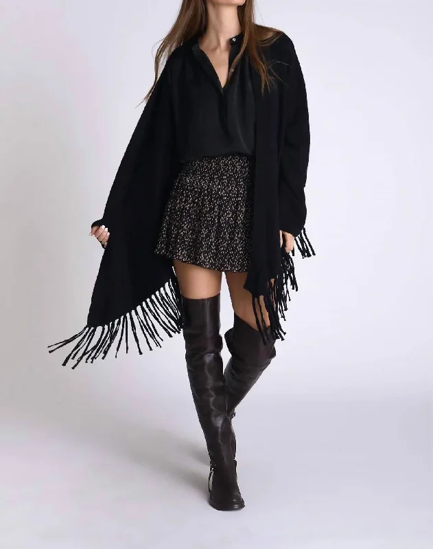 Simple Comfort Angel Cardi W/ Fringes In Black