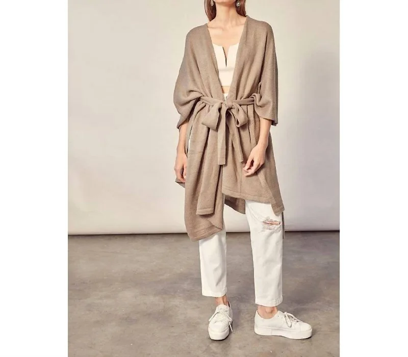 Comfort Fit Belted Cardigan In Beige