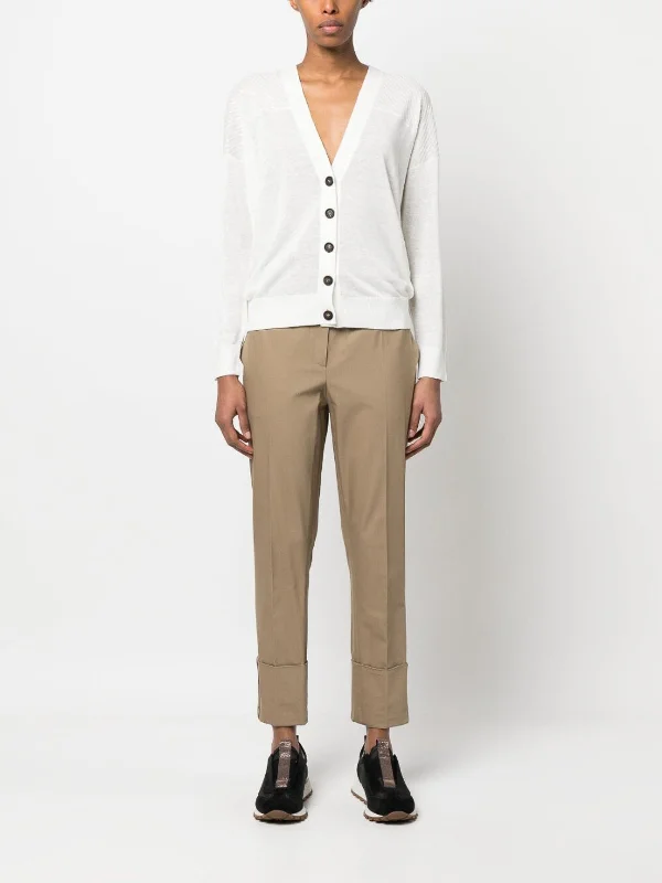 Casual Chic Wear Brunello Cucinelli Women's Cardigan In White with Shoulder Sequin Detail
