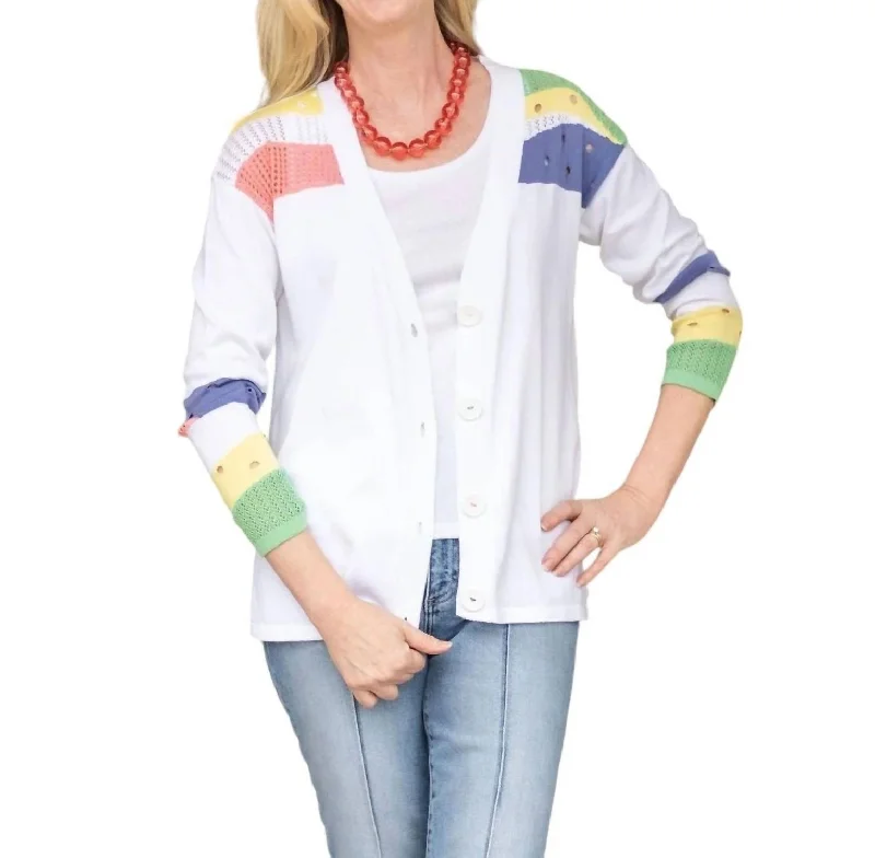 Trendy Wear Button Front Cardigan In White/multi