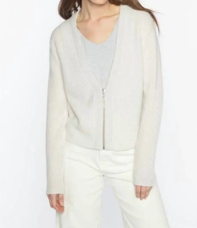 Versatile Wear Cashmere Crop Lurex Trim Zip Cardigan In Whisper