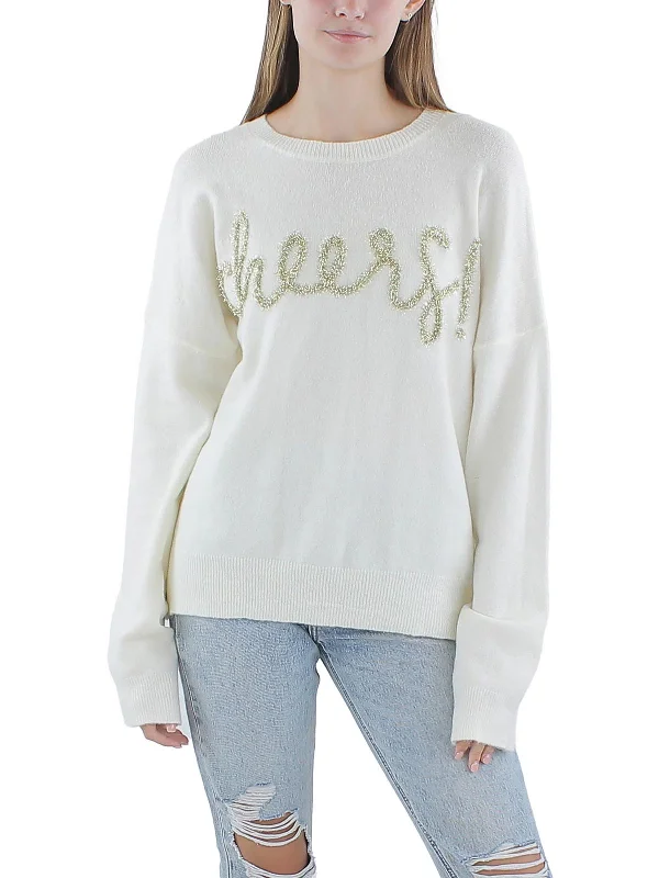 Soft Wear Cheers Womens Knit Pullover Crewneck Sweater