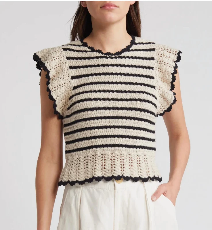 Design Must-have Coen Ruffle Sleeve Peplum Cotton Sweater In Oatmeal Black